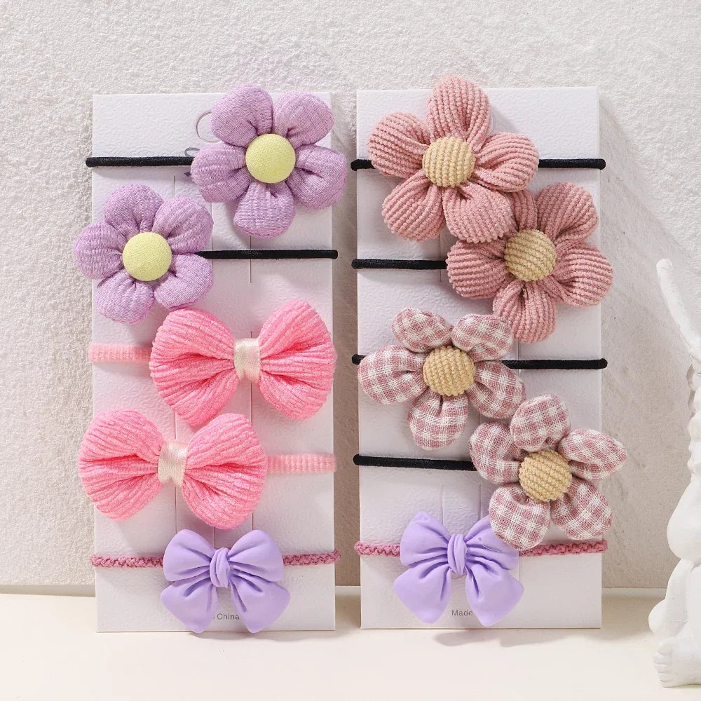 10Pcs/Set Big Bow Flower Elastic Hairbands Children Girls Sweet Hair Ties Fashion Headbands Hair Accessories Rubber Band For Kid