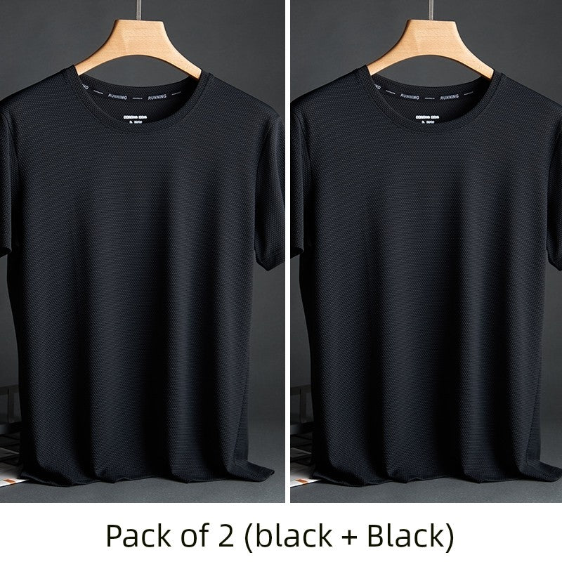 Silk Quick-Drying Middle-Aged round Neck Short-Sleeved T-shirt