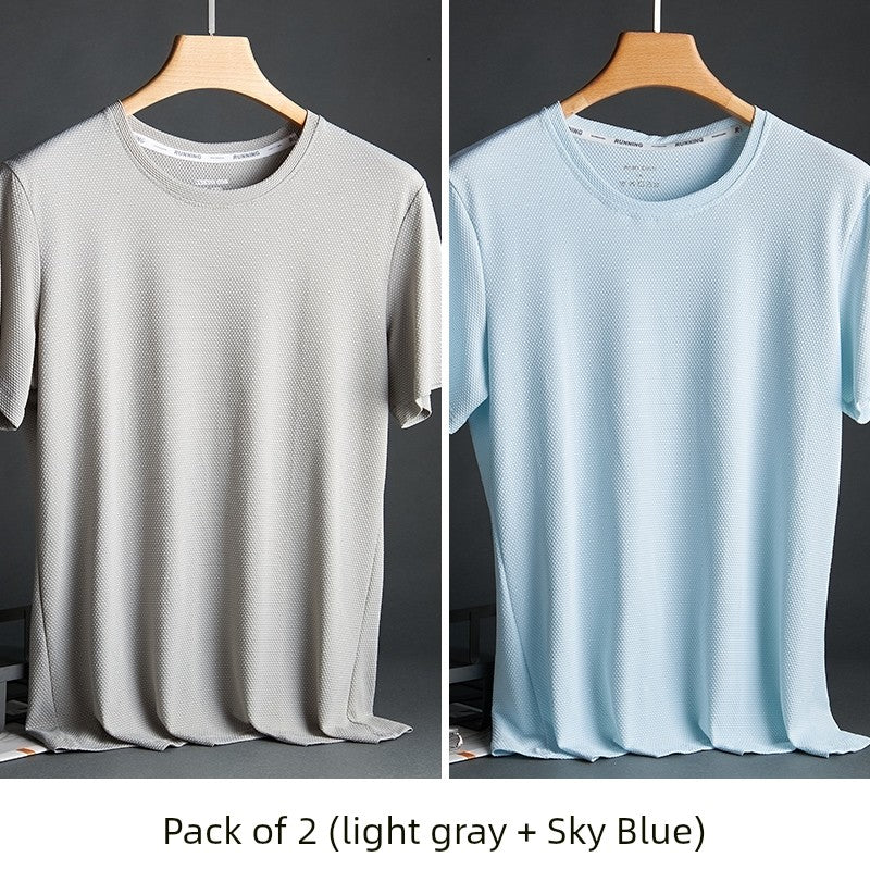 Silk Quick-Drying Middle-Aged round Neck Short-Sleeved T-shirt