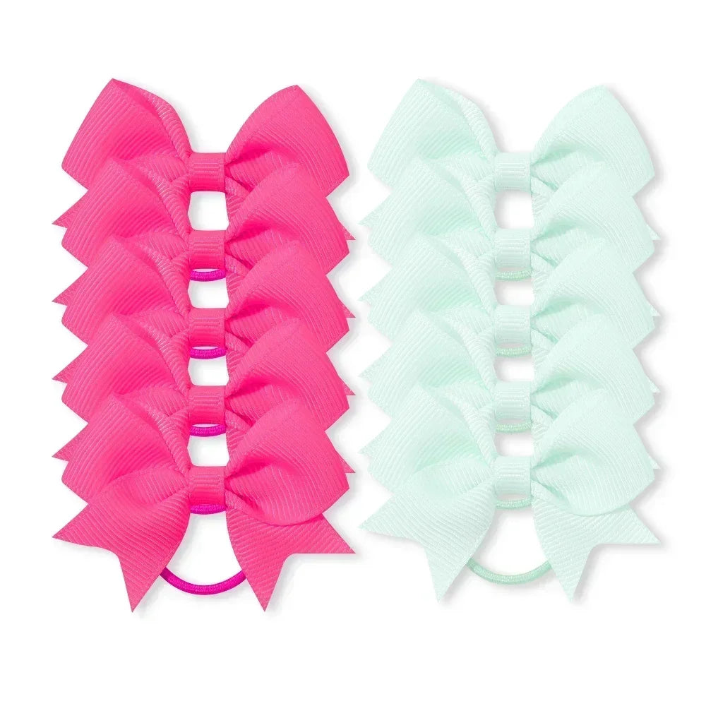 10Pcs Bows Elastic Hair rubber band Hair Ties Ribbon Pigtail Grosgrain Hair accessories girl Baby Gift bands for children