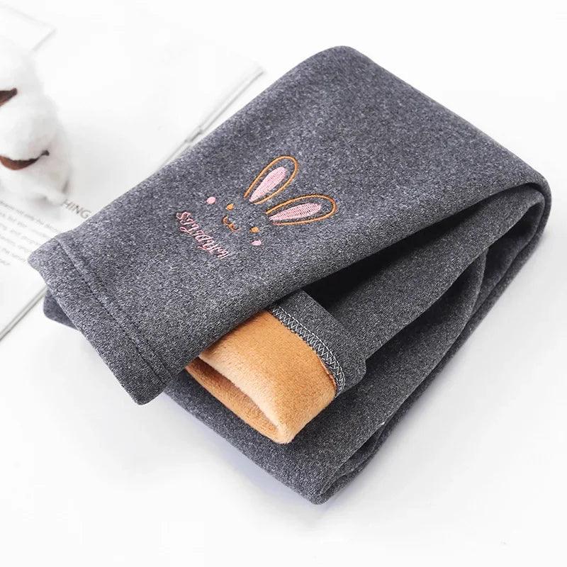 Autumn Winter Baby Girls Leggings Thick Warm Cute Rabbit Pants Kid Girl Plus Velvet Pants Children Solid Trousers 2-8Years - Jess Deals