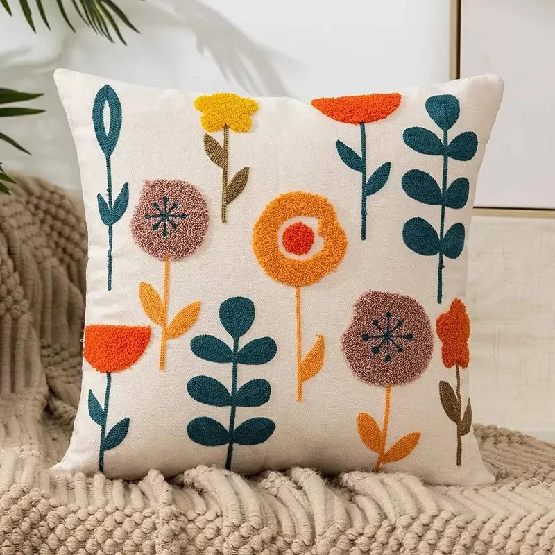 45X45CM Flower Embroidered Throw Pillow Cover Plant Towel Modern Stamping Waist Cushion Cover Decor Home Decorative Pillowcase