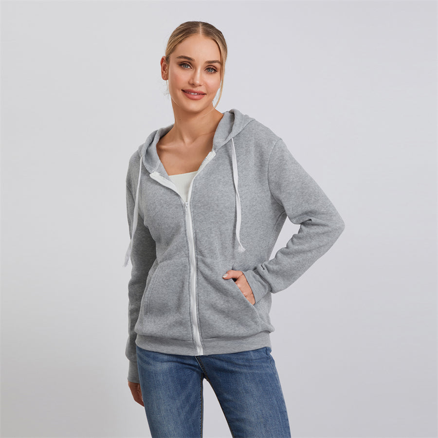 wsevypo Autumn Casual Sporty Hoodies Women's Long Sleeve Zip-up Hooded Sweatshirts with Front Pockets Street Workout Outwear