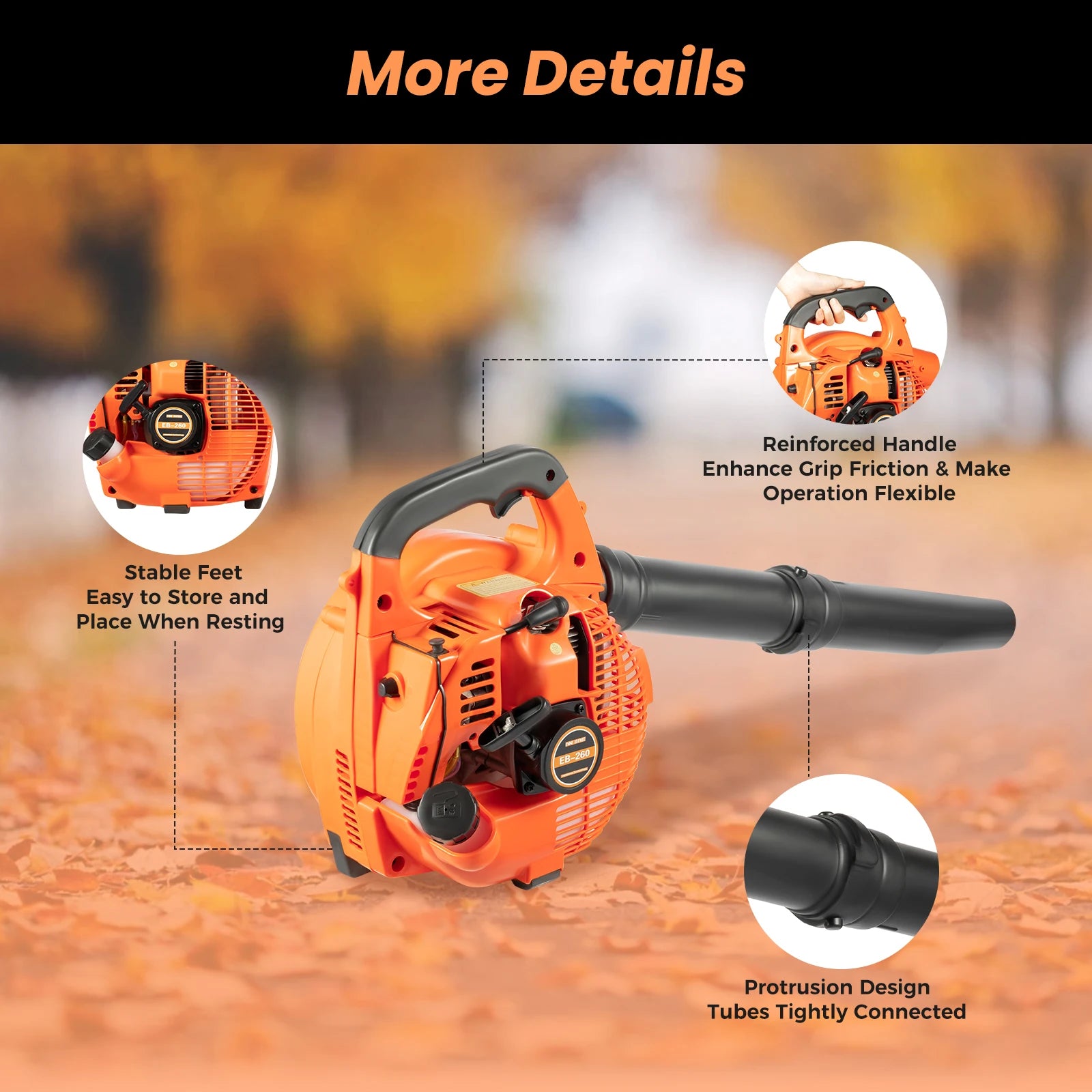 Handheld Gas Blower 2-Stroke Gas Powered Leaf Blower 750W 25.4cc Gasoline Grass Sweeper for Lawn Care Snow Blowing Yard Clean