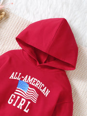 Autumn and winter girls' fashionable letter printed casual pullover sports long sleeved red hoodie