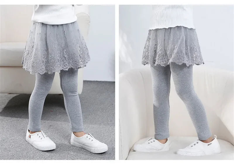 New Cotton Baby Girls Leggings Lace Princess Skirt-pants Spring Autumn Children Slim Skirt Trousers for 2-7 Years Kids Clothes