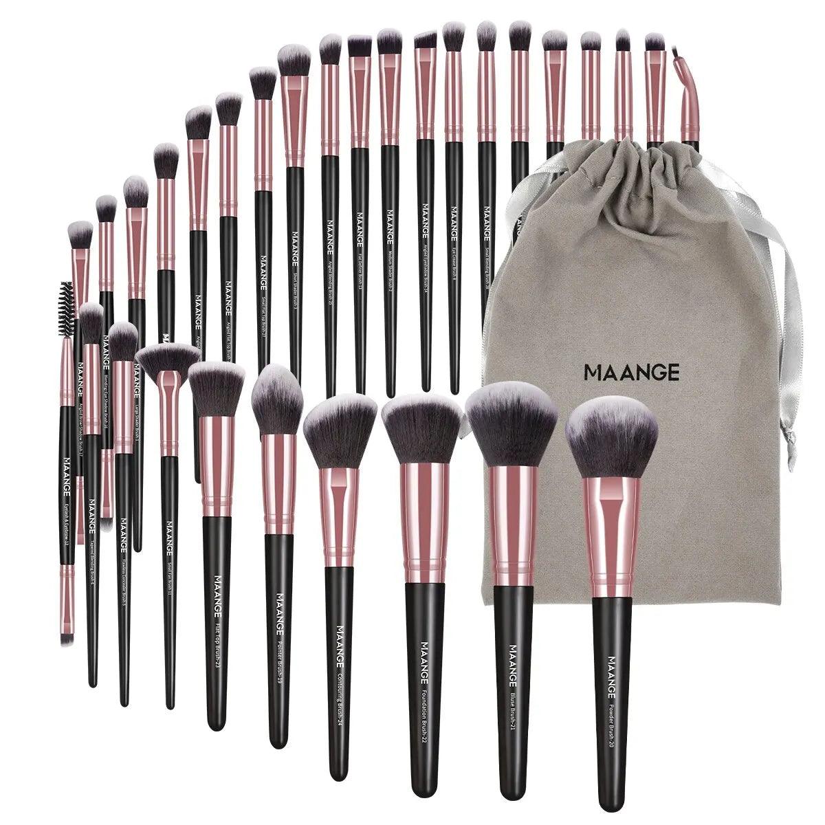 MAANGE 30pcs Professional Makeup Brush Set Foundation Concealers Eye Shadows Powder Blush Blending Brushes Beauty Tools with Bag - Jess Deals