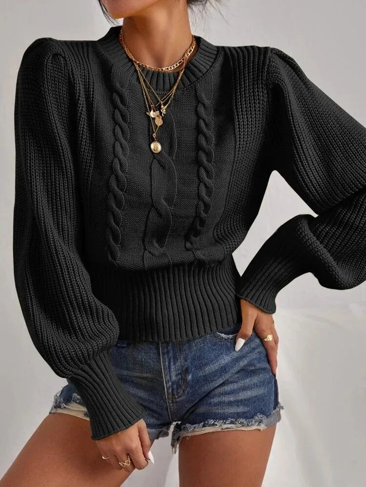 Solid Sweater Women's Soft Warm Pullovers Autumn Winter Fashion Lantern Sleeve Loose Twist Knitted Sweater Ladies Casual Tops