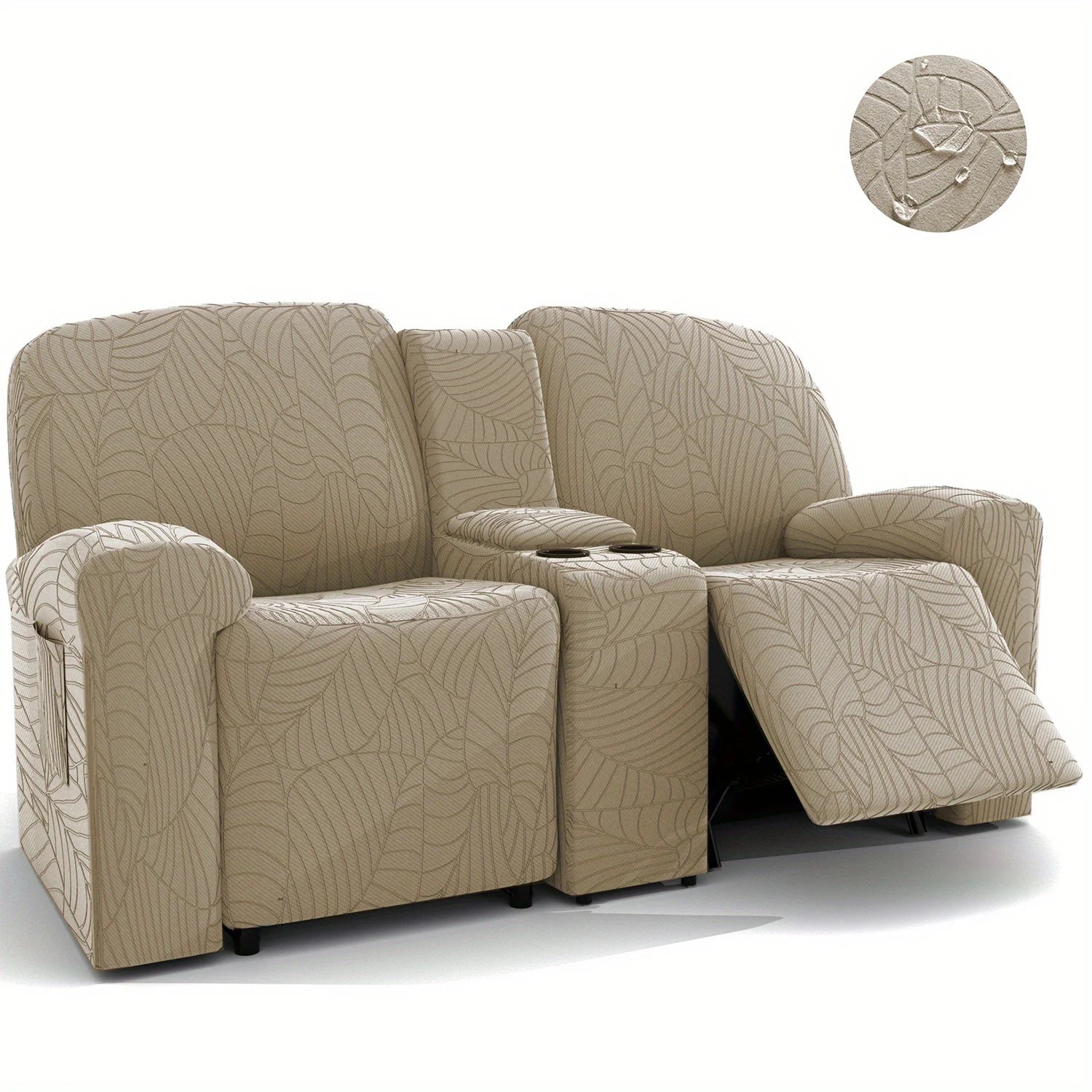 6Pcs/Set Water Resistant Leaf Texture Jacquard Stretch Recliner Loveseat Center Console Sofa Cover Spandex 2 Seater Sofa Cover