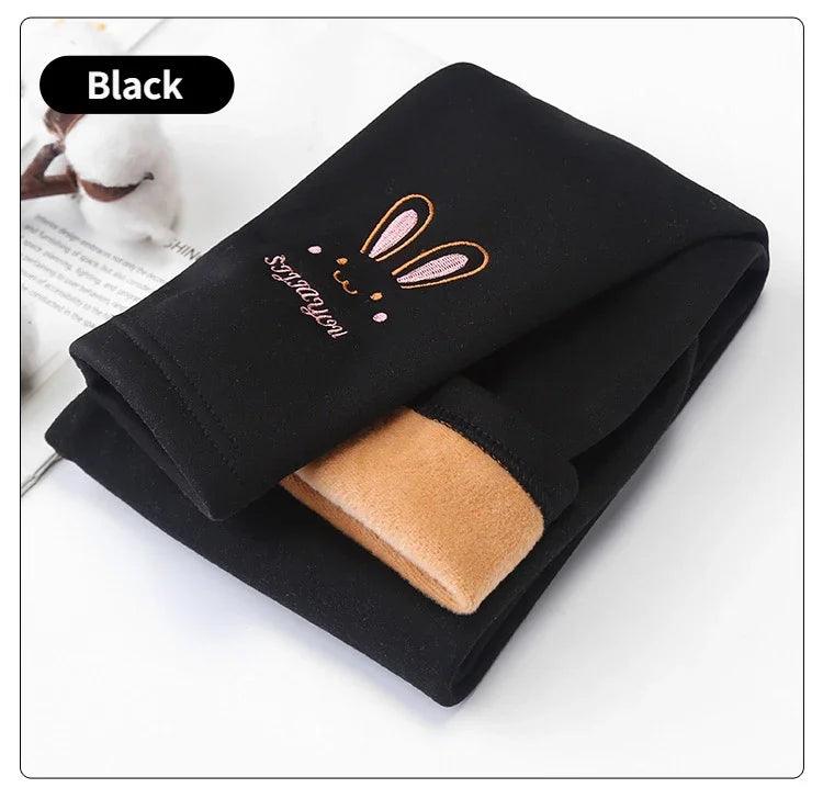 Autumn Winter Baby Girls Leggings Thick Warm Cute Rabbit Pants Kid Girl Plus Velvet Pants Children Solid Trousers 2-8Years - Jess Deals