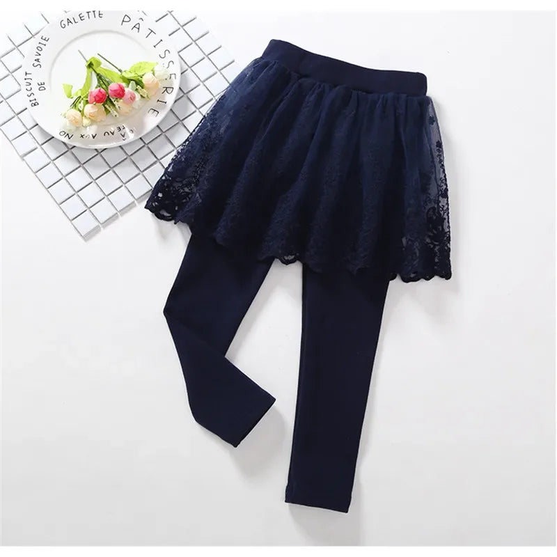 New Cotton Baby Girls Leggings Lace Princess Skirt-pants Spring Autumn Children Slim Skirt Trousers for 2-7 Years Kids Clothes