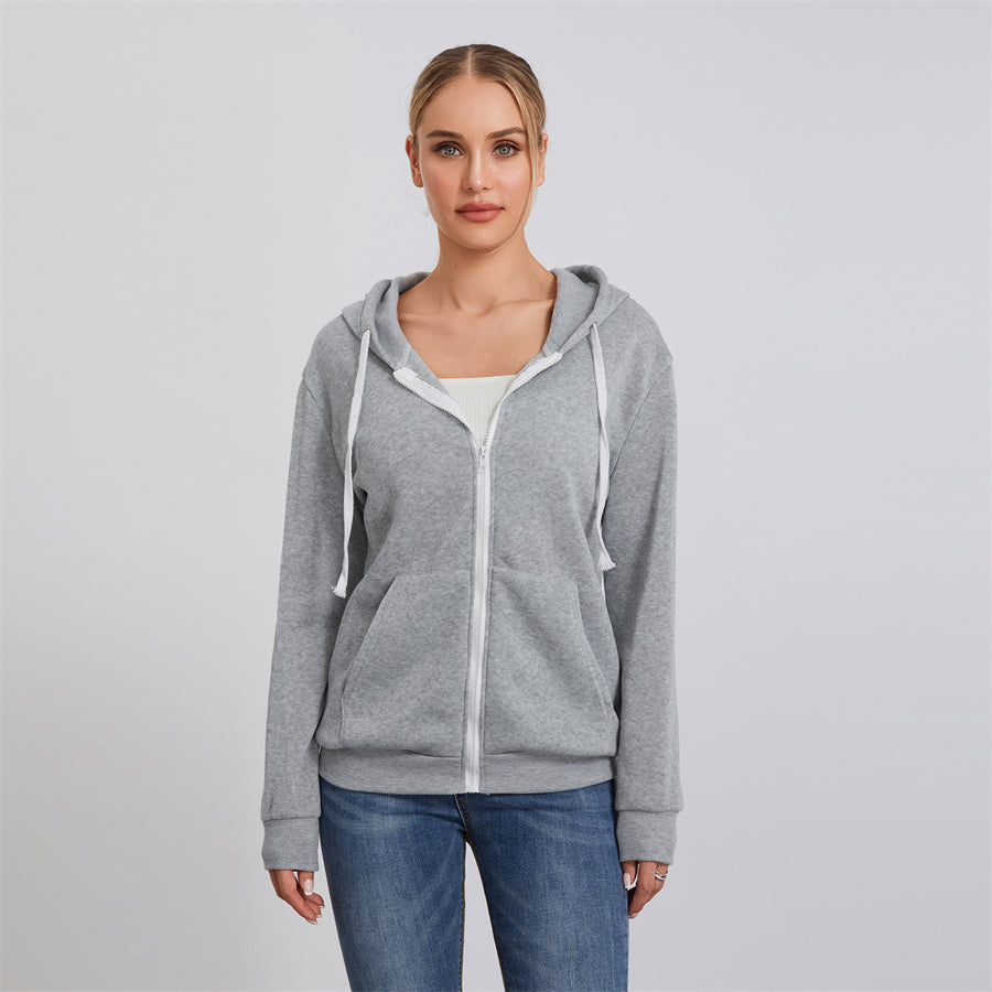 wsevypo Autumn Casual Sporty Hoodies Women's Long Sleeve Zip-up Hooded Sweatshirts with Front Pockets Street Workout Outwear