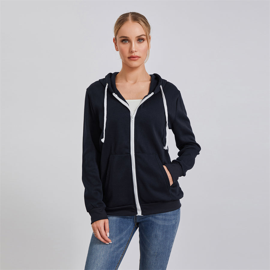 wsevypo Autumn Casual Sporty Hoodies Women's Long Sleeve Zip-up Hooded Sweatshirts with Front Pockets Street Workout Outwear