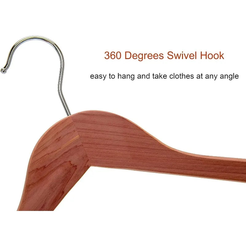 American Red Cedar Wooden Coat Suit Hangers 20 Pack, Wood Skirt Dress Hangers, Smooth Cut Notches- 360°Flexible Hook