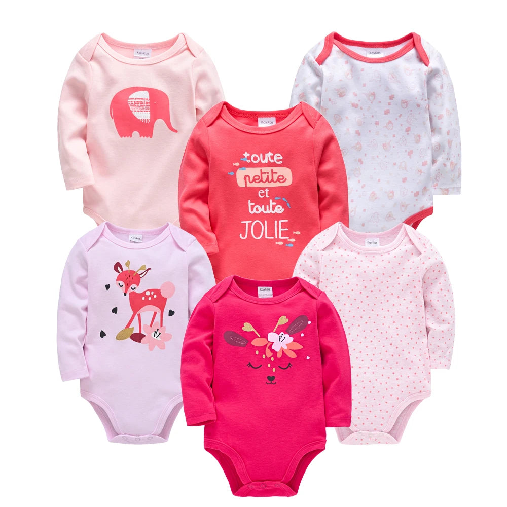 KAVKAS Baby Boy Clothes 6 Pcs/Lot Long Sleeve roupa bebes Bodysuit 0-24 Months Cartoon Print Newborn Cotton Jumpsuit