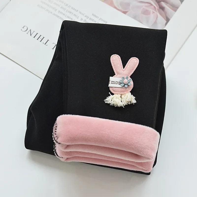 Autumn Winter Baby Girls Leggings Thick Warm Cute Rabbit Pants Kid Girl Plus Velvet Pants Children Solid Trousers 2-8Years - Jess Deals