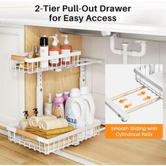 Upgrade Your Under Sink Storage: Thickened Metal 2 Pack Organizer with Adjustable Heights