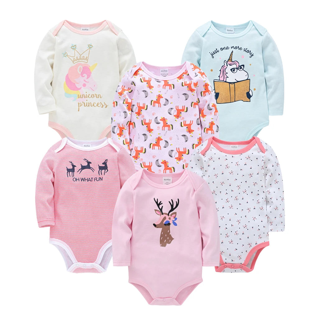 KAVKAS Baby Boy Clothes 6 Pcs/Lot Long Sleeve roupa bebes Bodysuit 0-24 Months Cartoon Print Newborn Cotton Jumpsuit