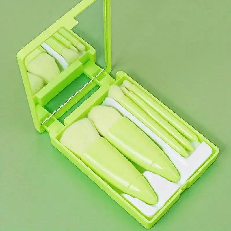 5pcs Travel Size Makeup Brushes Set Mini Makeup Brushes, Small Complete Function Cosmetic Brushes Kit With Case And Mirror Perfe - Jess Deals