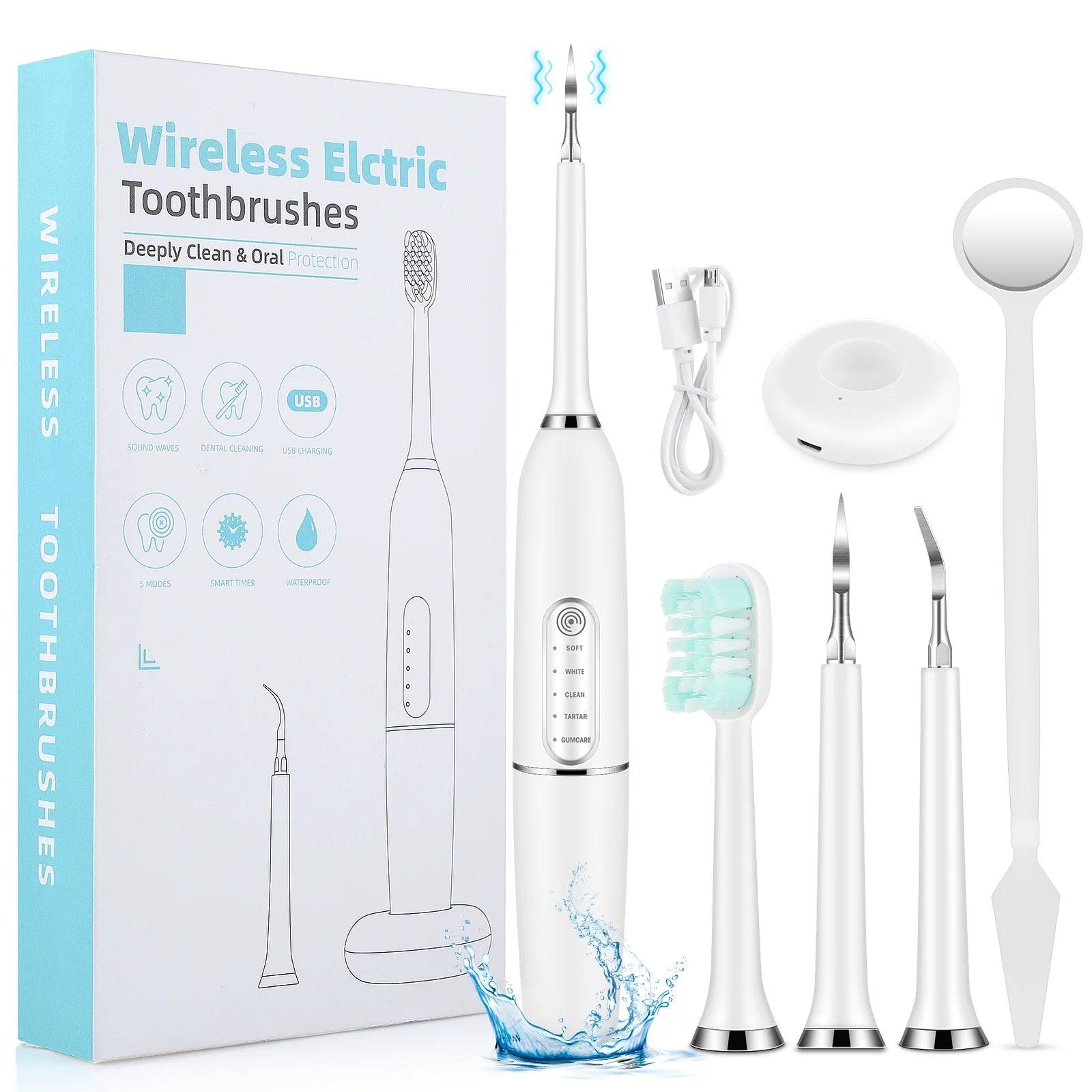 Ultrasonic Electric Toothbrushes Sonic Waterproof USB Charger Tooth Brushes Replacement Timer Dental Calculus Remover - Jess Deals