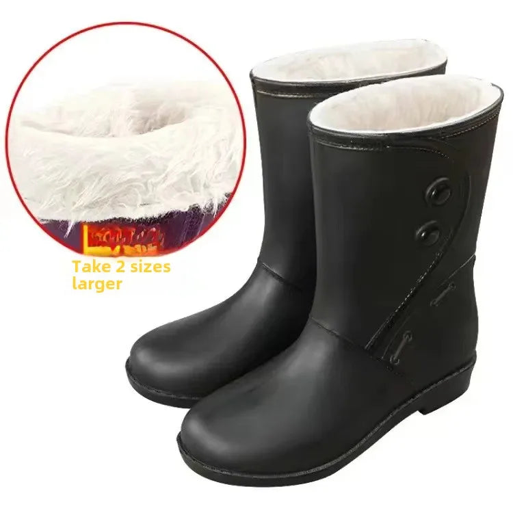 Outdoor Fashion Mid Tube Low Heel Women's Rain Boots Four Seasons Waterproof Car Wash Non-slip Kitchen Work Boots