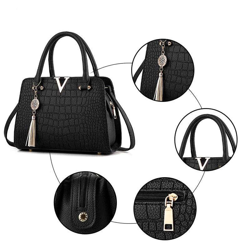 High Quality Ladies leather hand bags Women luxury brand Crocodile Shoulder Bags V Letters Designer Large Capacity  Handbag - Jess Deals