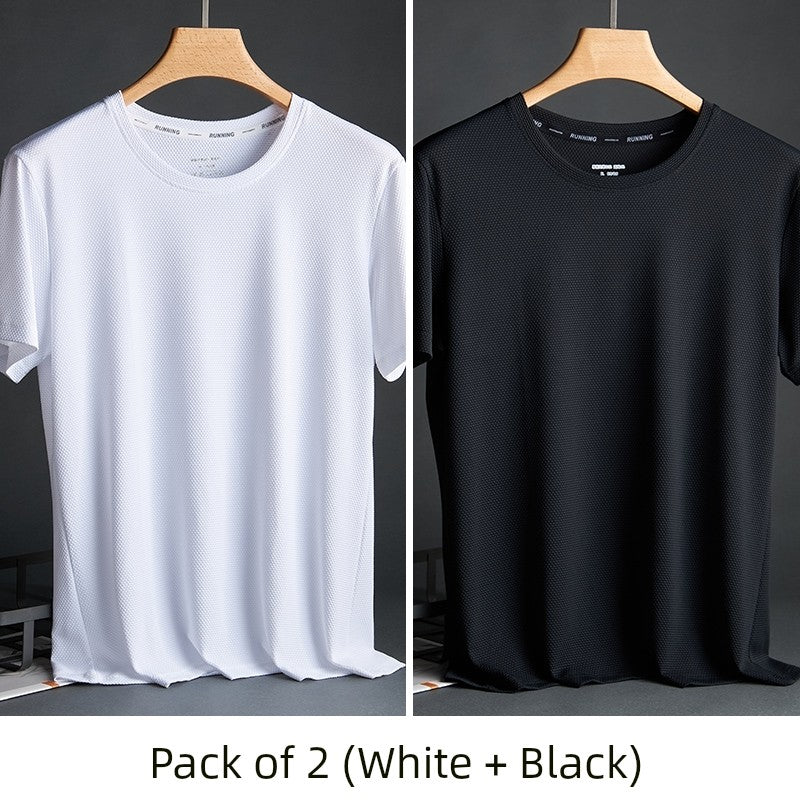 Silk Quick-Drying Middle-Aged round Neck Short-Sleeved T-shirt