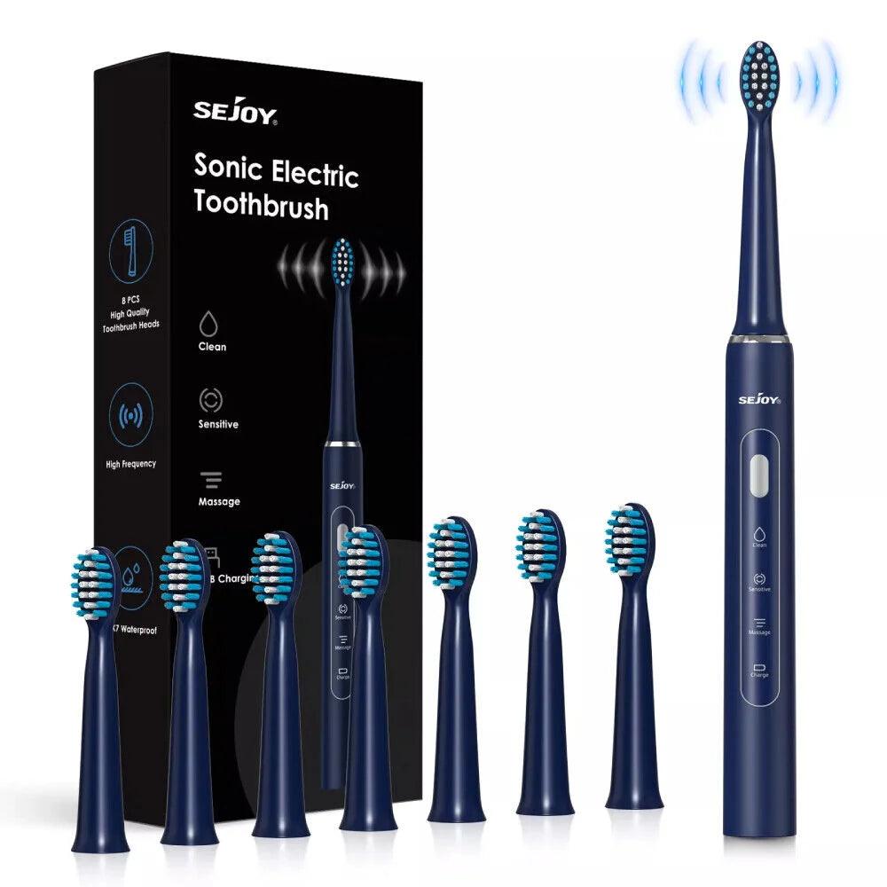 Sejoy Sonic Electric Toothbrush for Adults Rechargeable 5 Cleaning Modes Ultra Sonic Toothbrush with 12 Brush Heads Smart Timer - Jess Deals