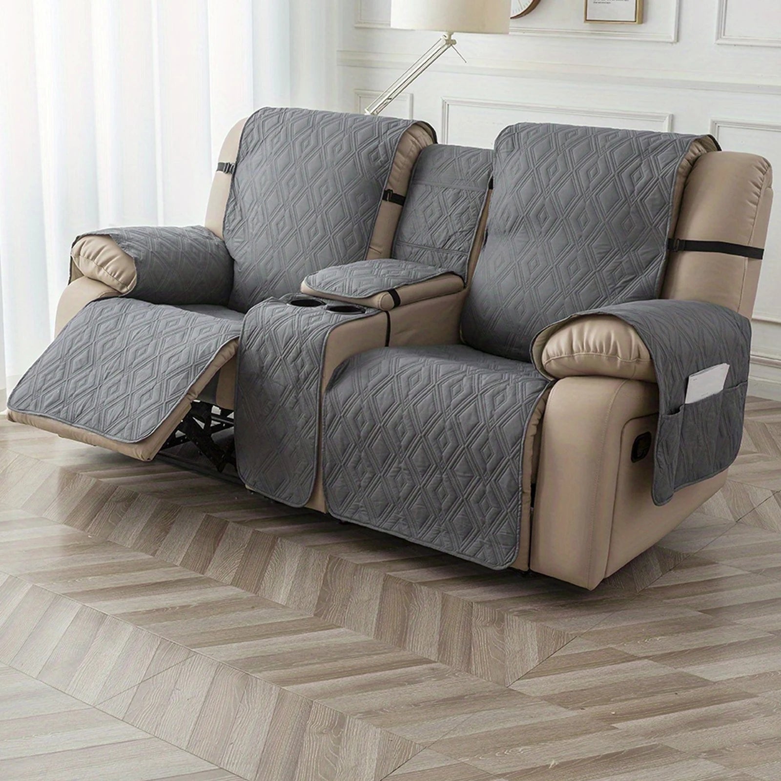 Waterproof Diamond Grid Pattern Recliner Loveseat Center Console Sofa Cushion Cover Non Slip Removable Couch Slipcover