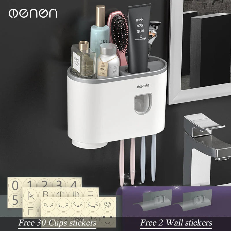 Magnetic Adsorption Inverted Toothbrush Holder Wall -Automatic Toothpaste Squeezer Storage Rack Bathroom Accessories