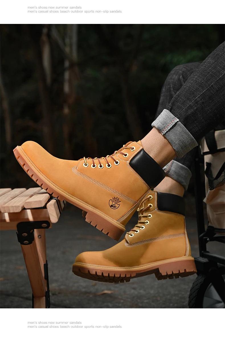 Winter New Boots Men High Top Boots High Quality  Leather Shoes Fashion Outdoor Sneakers Men Lace Up Ankle Boots For