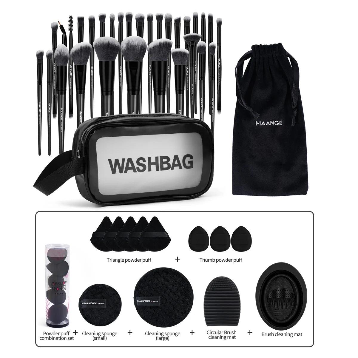 MAANGE Professional Makeup Tools Kit 30PCS Foundation Makeup Brush Set 15PCS Makeup Sponge Removal Puff Cleaning Bowl for Travel - Jess Deals