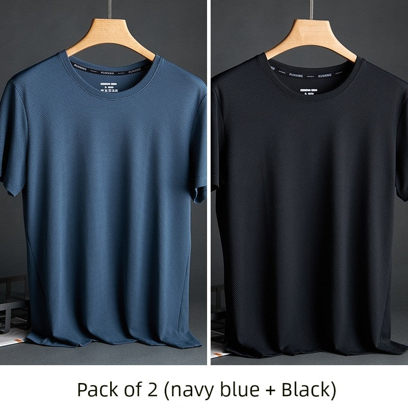 Silk Quick-Drying Middle-Aged round Neck Short-Sleeved T-shirt