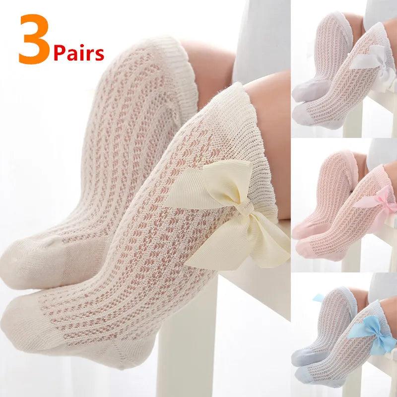 3Pairs/Lot Summer Baby Girls Socks Toddler Infant Bow Cotton Mesh Breathable Socks Newborn Princess Girl Socks For 0-3 Years - Jess Deals