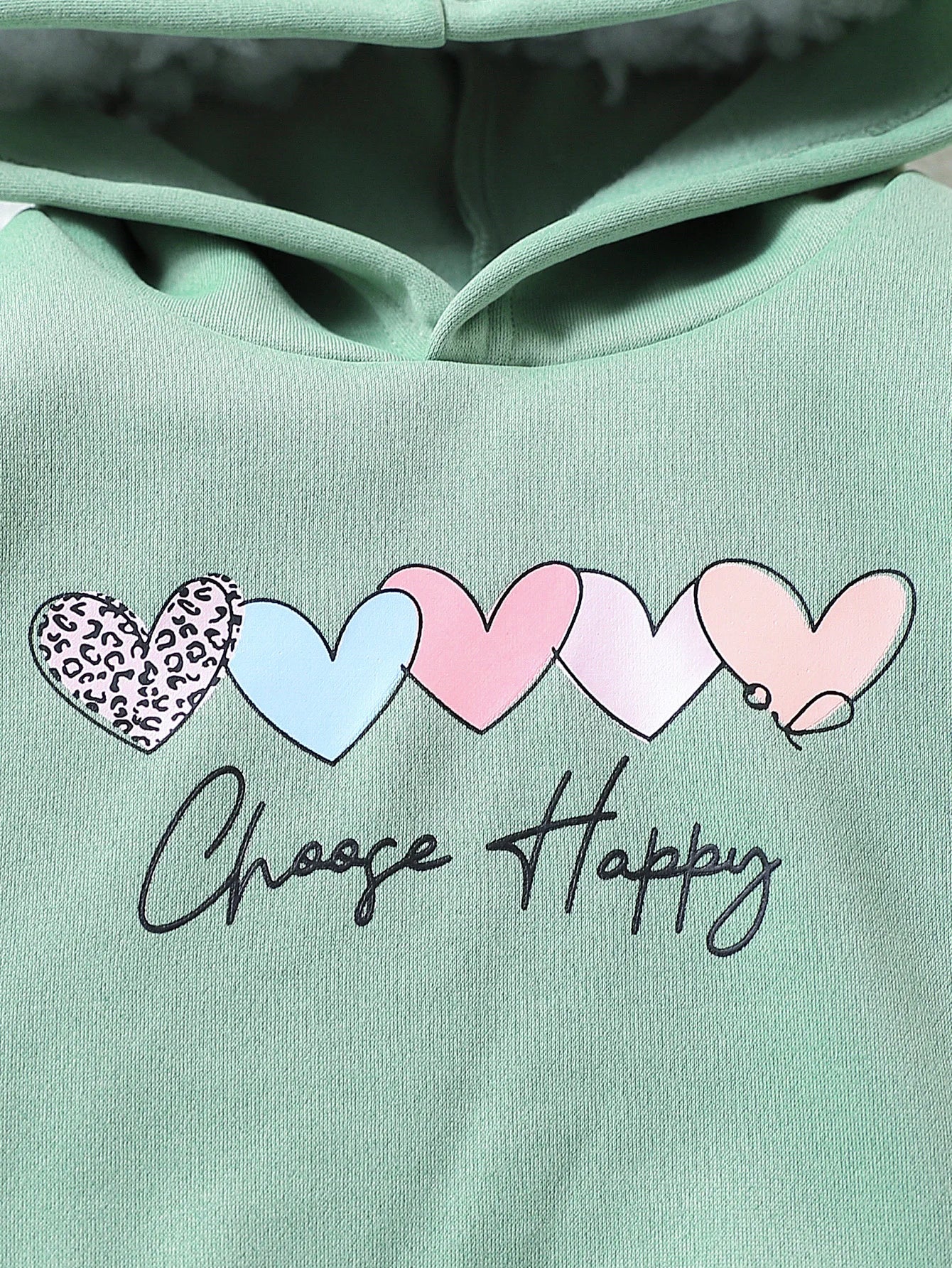 Three piece girls' love letter printed fleece hooded long sleeved sweatshirt and white camisole with printed fleece pants