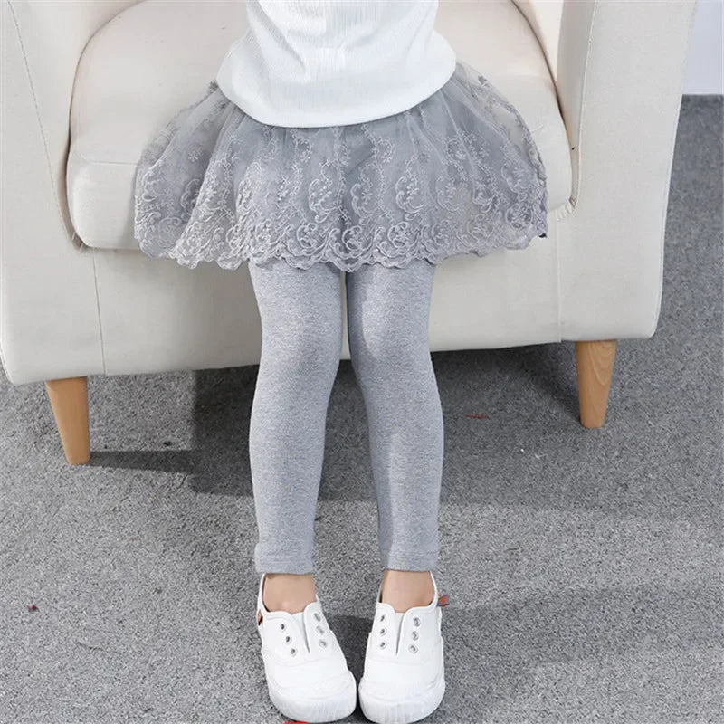 New Cotton Baby Girls Leggings Lace Princess Skirt-pants Spring Autumn Children Slim Skirt Trousers for 2-7 Years Kids Clothes