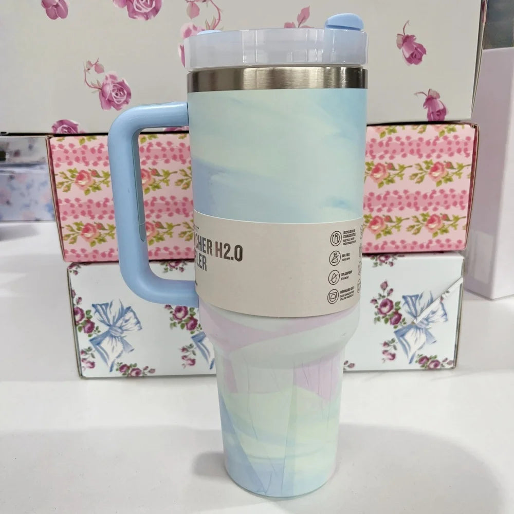 40oz Insulated Stainless Steel Cup with Handle and Straw | Travel Cup Holder | BPA Free