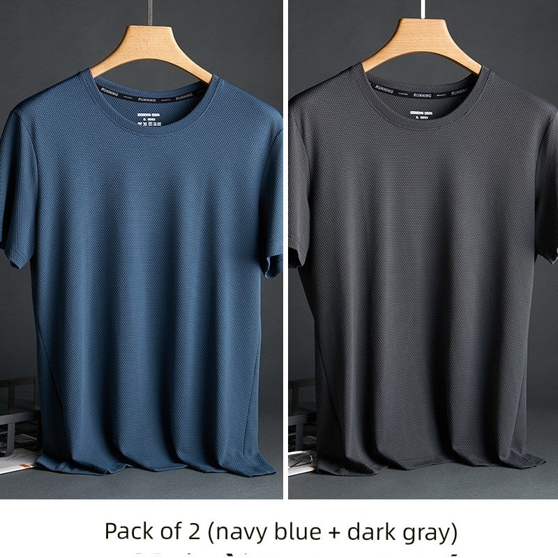 Silk Quick-Drying Middle-Aged round Neck Short-Sleeved T-shirt