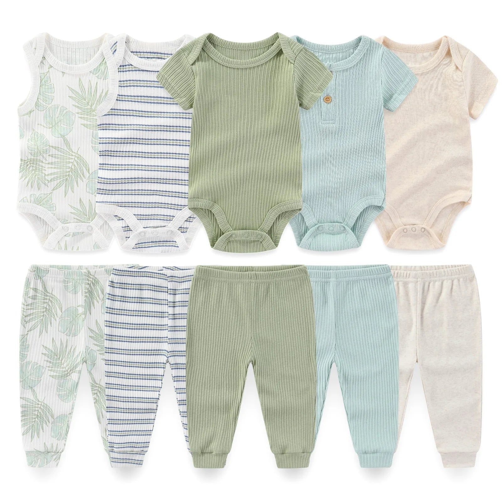 Kiddiezoom 10 Pcs/Lot Four Seasons Fashion Unisex Baby Boy Girl Clothing Set Soft Newborn Bodysuits+Pants Infant Outfit Gift