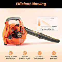 Handheld Gas Blower 2-Stroke Gas Powered Leaf Blower 750W 25.4cc Gasoline Grass Sweeper for Lawn Care Snow Blowing Yard Clean