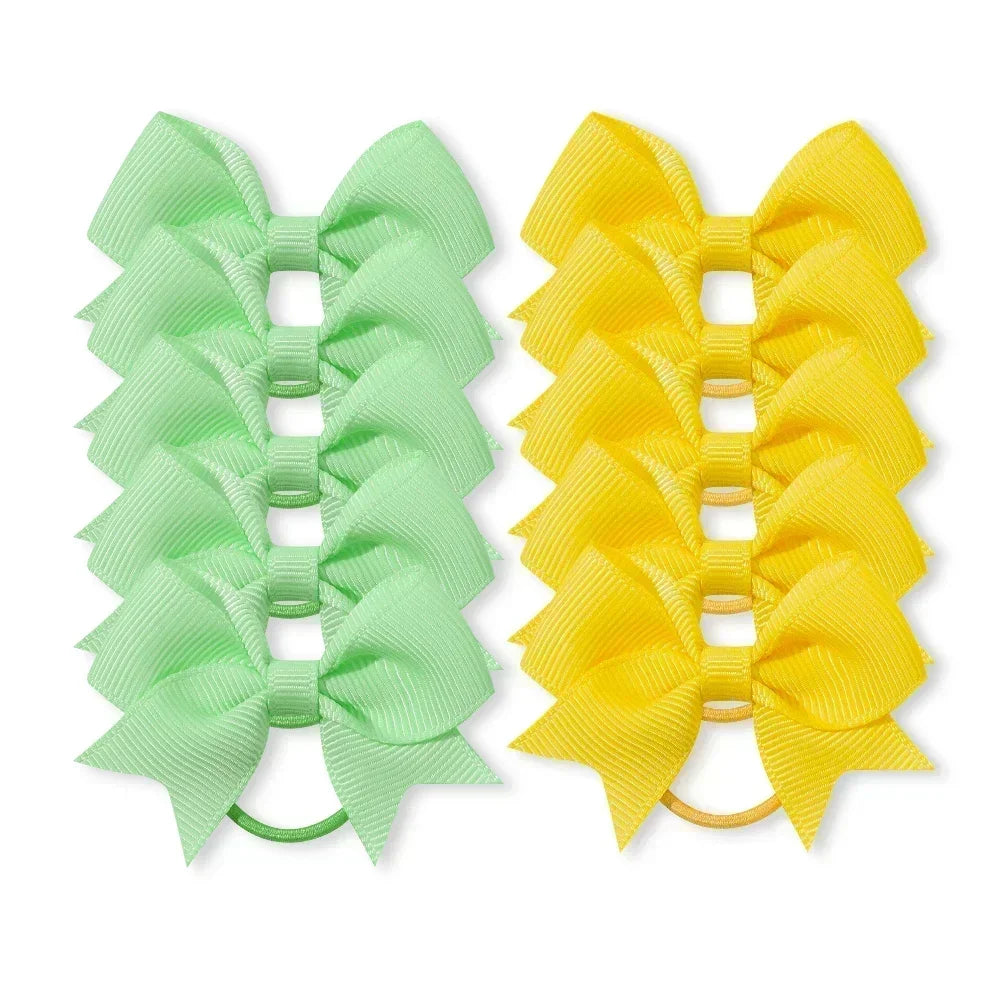 10Pcs Bows Elastic Hair rubber band Hair Ties Ribbon Pigtail Grosgrain Hair accessories girl Baby Gift bands for children