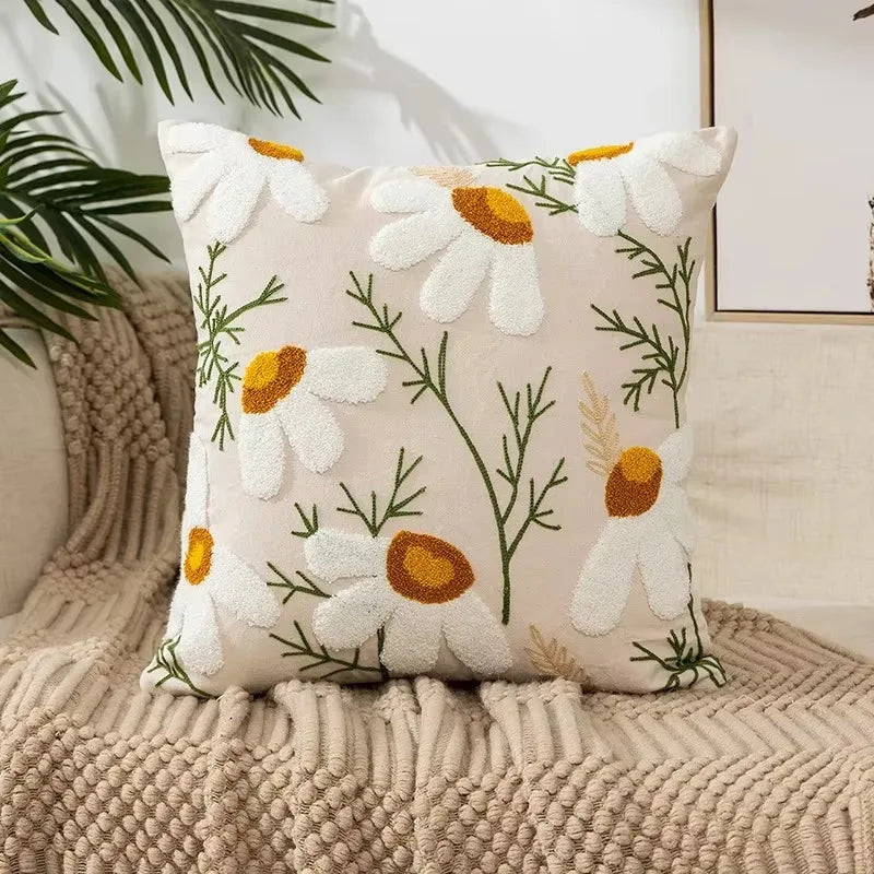 45X45CM Flower Embroidered Throw Pillow Cover Plant Towel Modern Stamping Waist Cushion Cover Decor Home Decorative Pillowcase