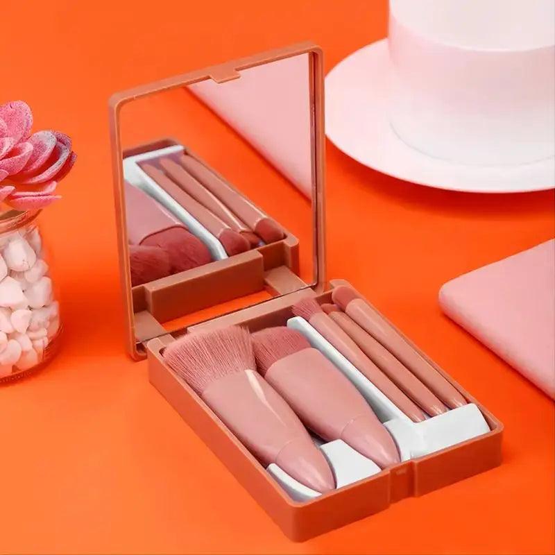 5pcs Travel Size Makeup Brushes Set Mini Makeup Brushes, Small Complete Function Cosmetic Brushes Kit With Case And Mirror Perfe - Jess Deals