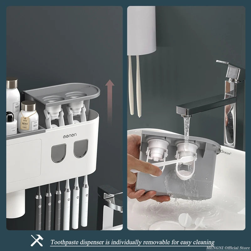 Magnetic Adsorption Inverted Toothbrush Holder Wall -Automatic Toothpaste Squeezer Storage Rack Bathroom Accessories