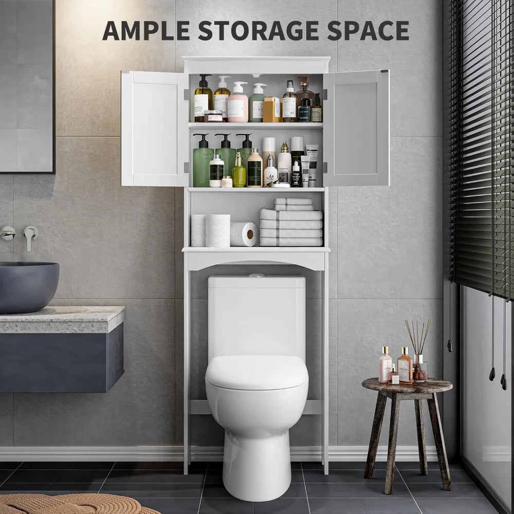 Maximize Bathroom Space with Over The Toilet Storage Cabinets Featuring Open and Adjustable Shelves