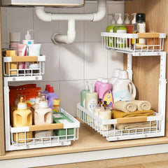 Upgrade Your Under Sink Storage: Thickened Metal 2 Pack Organizer with Adjustable Heights