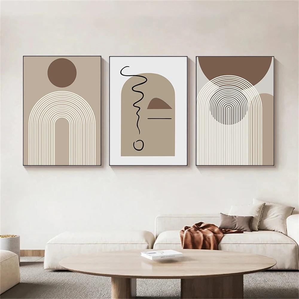 Abstract Beige Brown Geometric Lines Canvas Painting Boho Modern Poster Nordic Wall Art Print Picture Living Room Interior Decor - Jess Deals