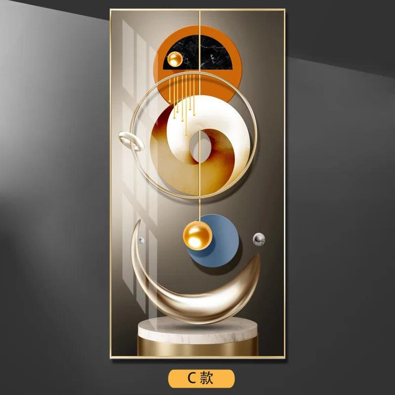Abstract Luxury Geometry Feather Leaf Light Canvas Painting Deer Decorative Wall Art Golden Living Room - Jess Deals