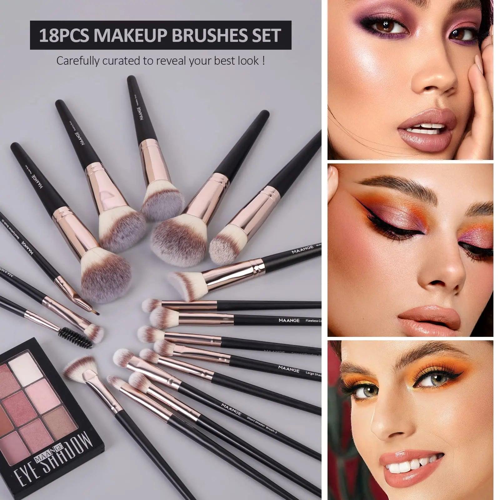 MAANGE 18 Pieces Professional Makeup Brush Facial Foundation Powder Blush Brushes Eyeshadow Flawless Brushes For Women Cosmetic - Jess Deals