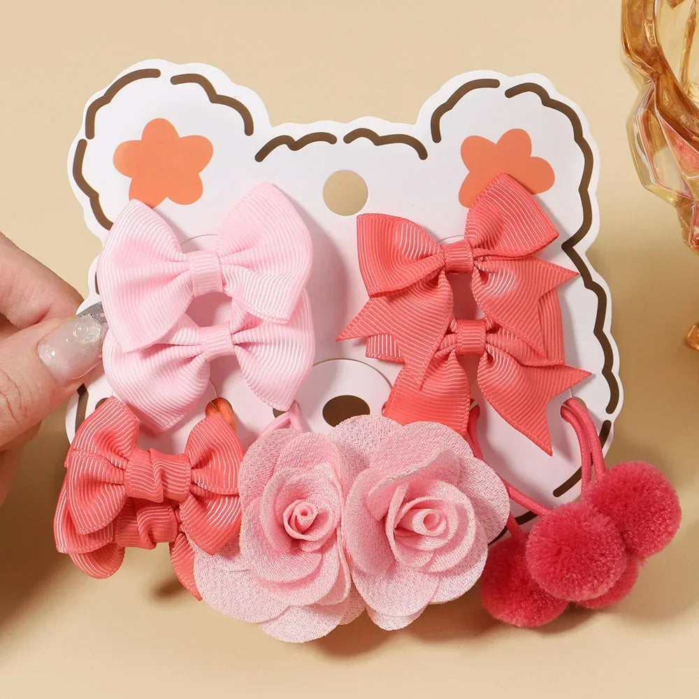 10Pcs/Set Big Bow Flower Elastic Hairbands Children Girls Sweet Hair Ties Fashion Headbands Hair Accessories Rubber Band For Kid